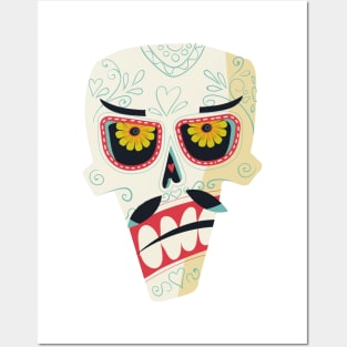 Sugar skull with mustaches Posters and Art